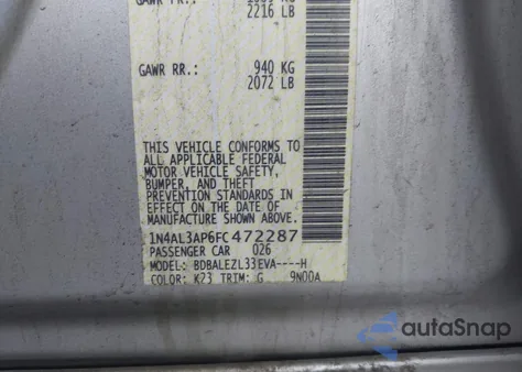 2015 Nissan Altima 2.5 S z USA, uszkodzony, nr VIN 1N4AL3AP6FC472287